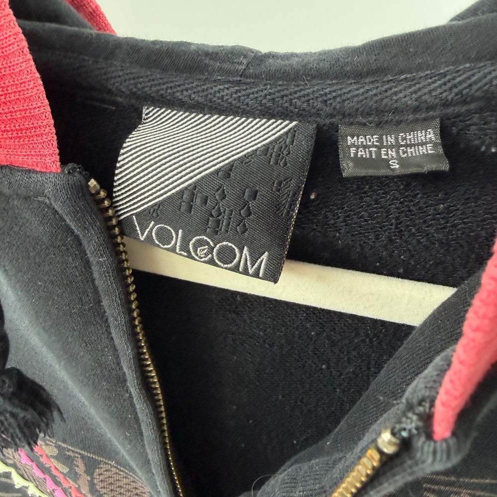 Y2K Volcom Womens Black Pink Graphic Zip Up Hoodie Y2K Butterfly Skate - Picture 5 of 8